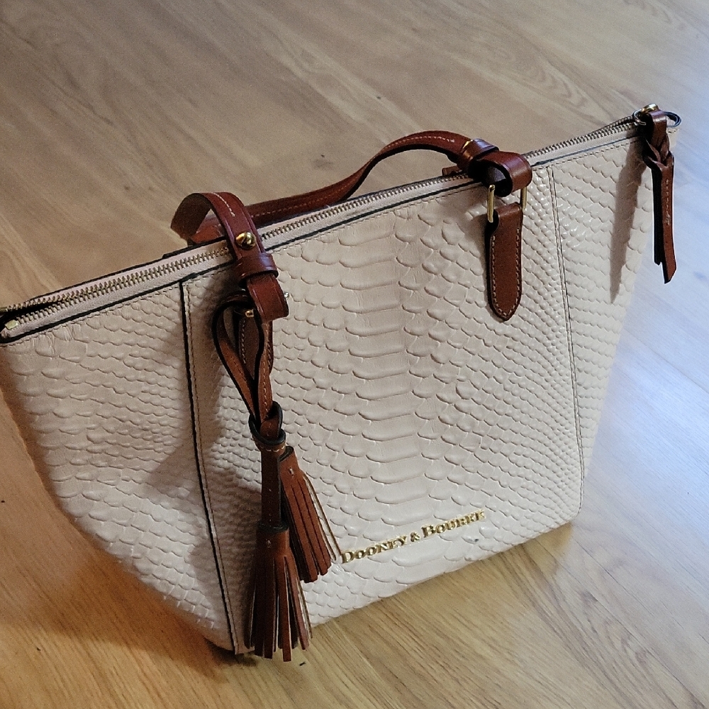 Dooney & Bourke Textured Cream Tote with Brown Accents
